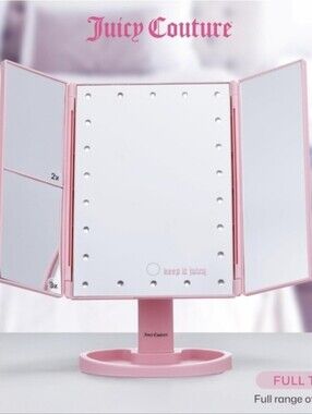 💕▪️Juicy Couture ▪️Pink LED Tri-Fold Light Up Vanity Mirror
